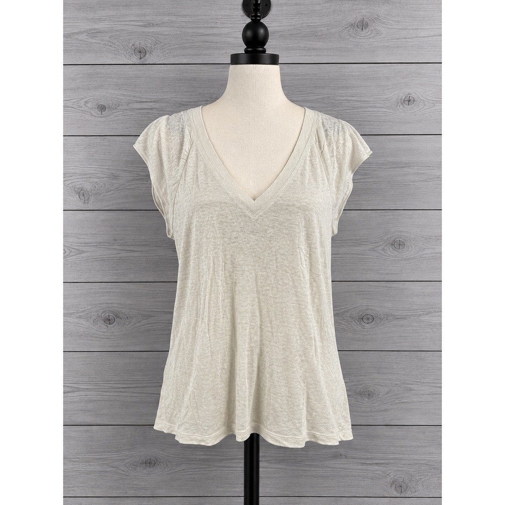 Banana Republic Top Size XL Oatmeal 100% Linen V-Neck Cap Sleeve Neutral